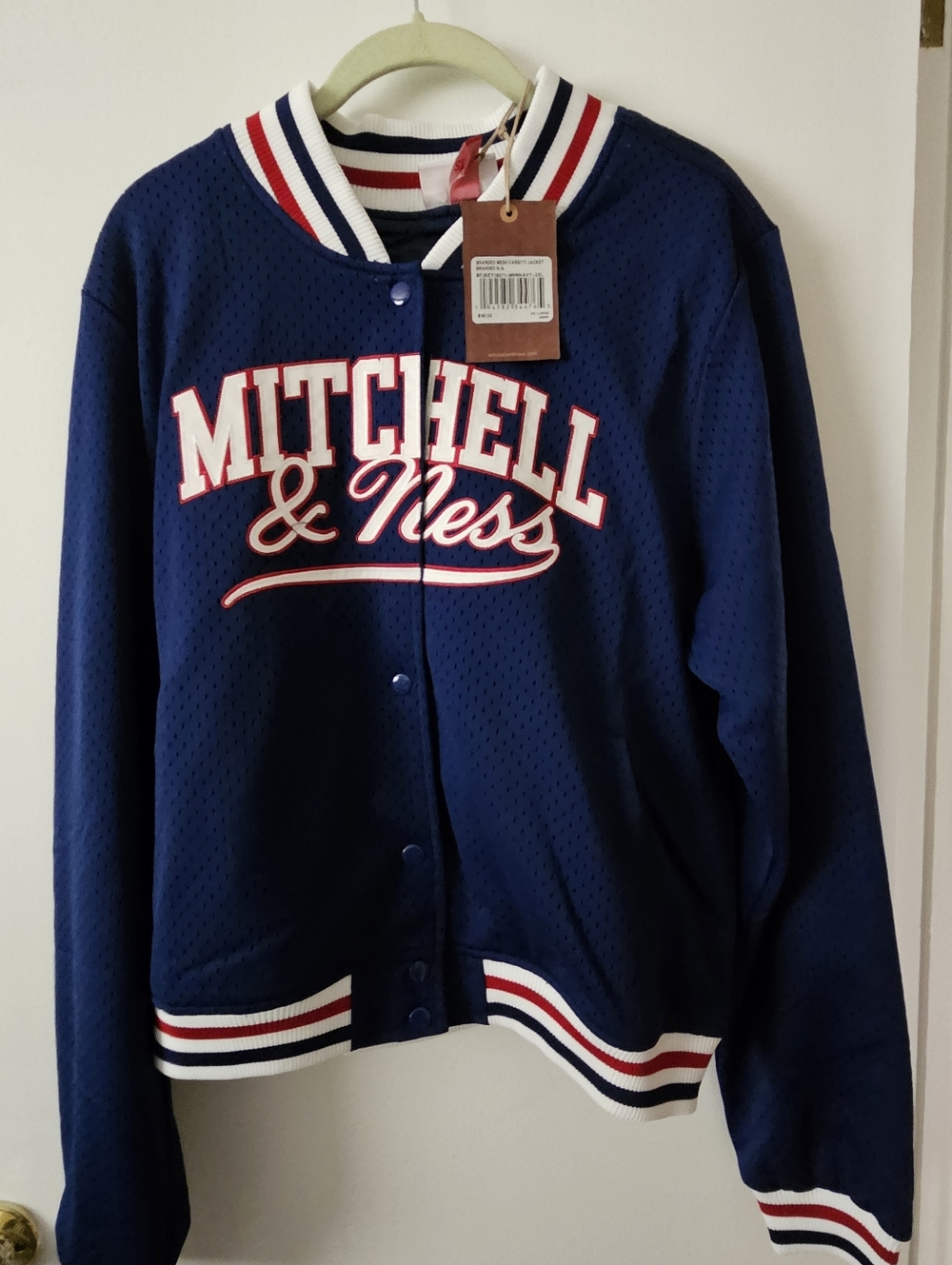 Mitchell & Ness Kids Navy Blue Varsity Jacket with Red & White Trim 2xl New
